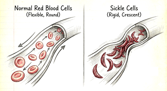 正常な赤血球と鎌状赤血球